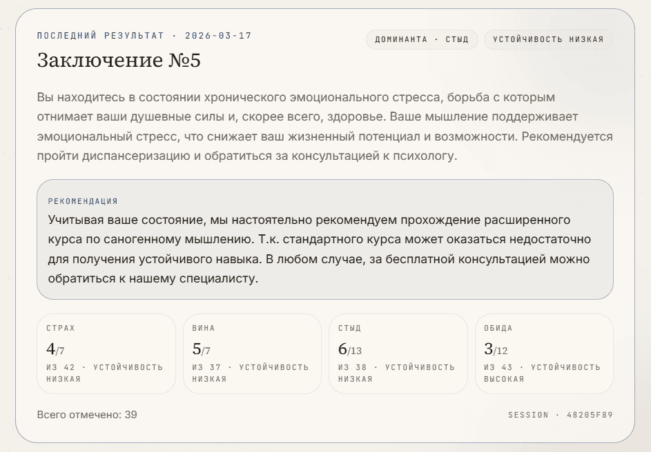 Пример персонального заключения по итогам диагностики реакций
